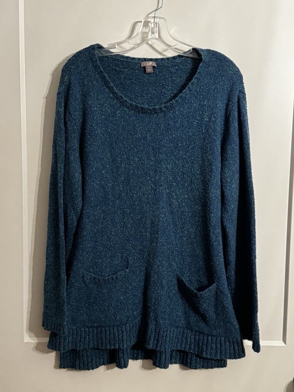 J. Jill Crewneck Blue Green Sweater Tunic Sz L LagenLook Boho Beach Resortwear